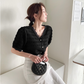 【F05422】韓國夏季花邊蕾絲時尚珍珠扣襯衫230522