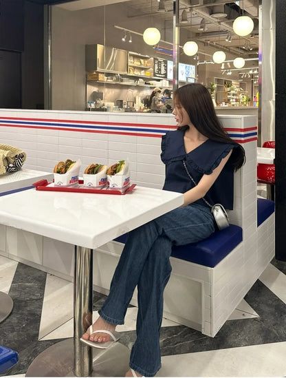 【F60478】韓版夏季甜美簡約娃娃領上衣250616