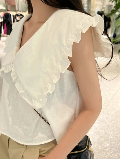 【F60478】韓版夏季甜美簡約娃娃領上衣250616