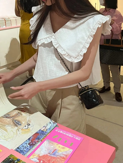 【F60478】韓版夏季甜美簡約娃娃領上衣250616