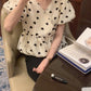 【F08121】實拍韓版法式浪漫温柔感愛心V領泡泡袖短袖襯衫230807