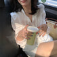 【F09138】 韓國春秋氣質清新感簍空刺繡蕾絲襯衫230904