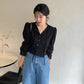 【F01326】韓國早春浪漫喇叭袖刺繡蕾絲衫240119