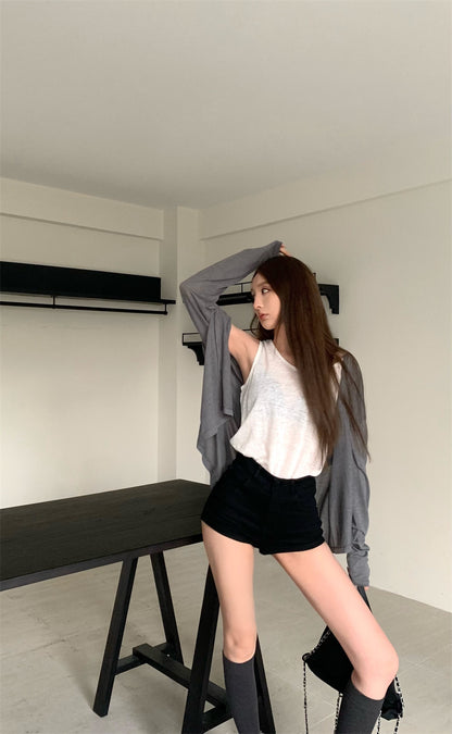 【F60326】實拍美式休閒寬鬆開衫+背心(分開下單）250408