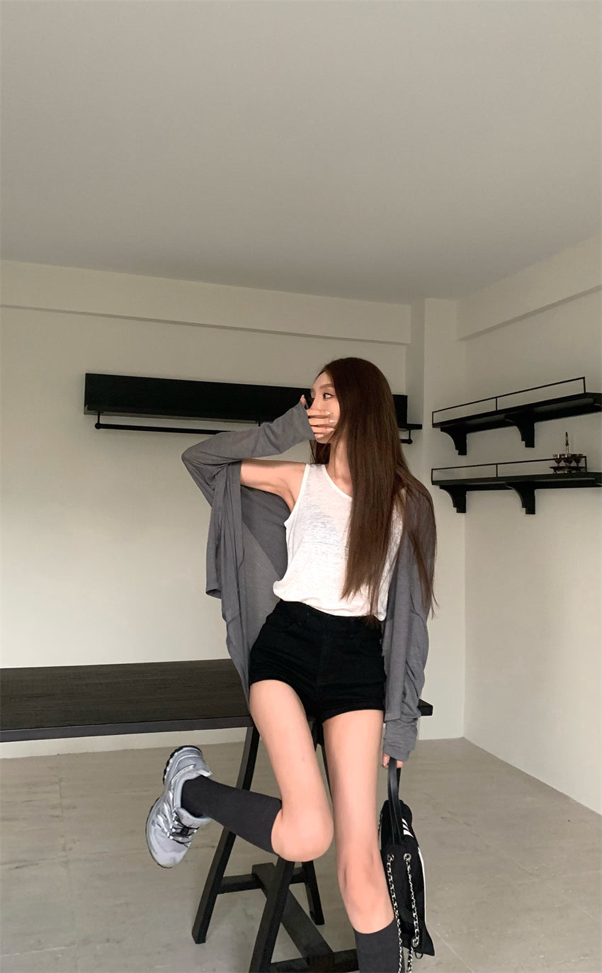 【F60326】實拍美式休閒寬鬆開衫+背心(分開下單）250408