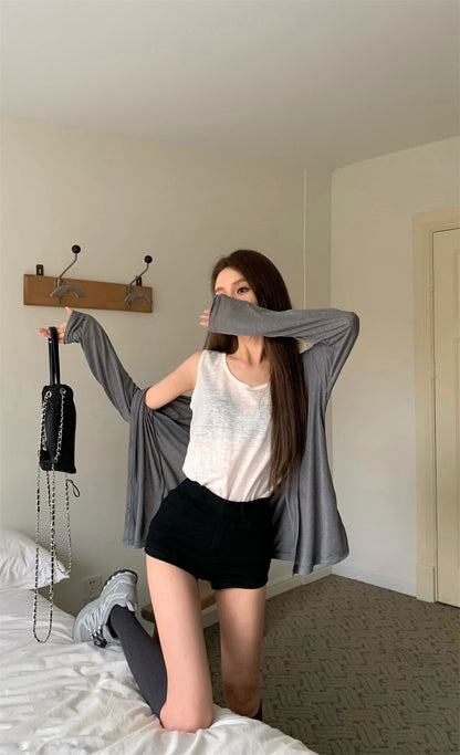 【F60326】實拍美式休閒寬鬆開衫+背心(分開下單）250408
