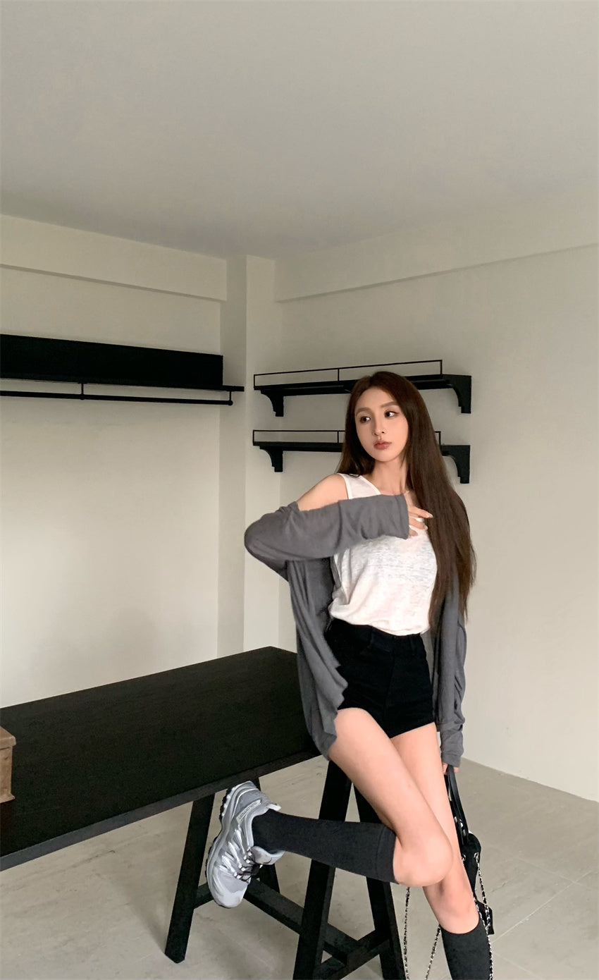 【F60326】實拍美式休閒寬鬆開衫+背心(分開下單）250408