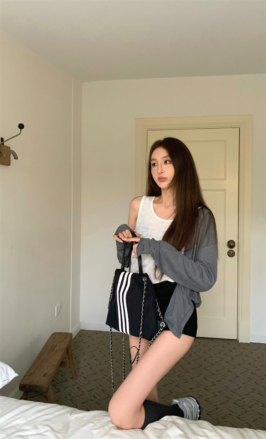 【F60326】實拍美式休閒寬鬆開衫+背心(分開下單）250408