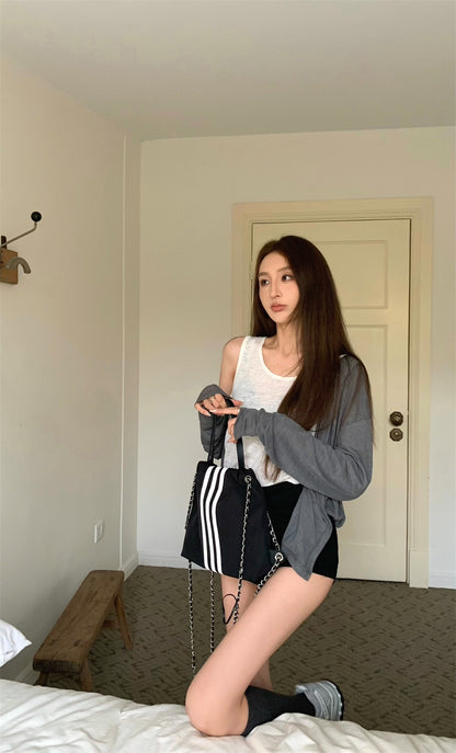 【F60326】實拍美式休閒寬鬆開衫+背心(分開下單）250408
