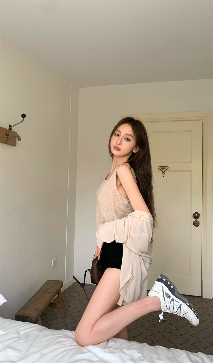 【F60326】實拍美式休閒寬鬆開衫+背心(分開下單）250408