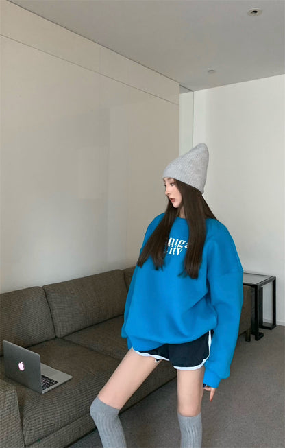 【F10431】實拍復古氣質美式字母寬鬆加絨衞衣241028