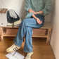 【F10224】實拍韓版法式復古簡約休閒寬鬆長袖牛仔襯衫231009