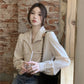 【F10237】實拍韓國chic法式復古翻領別緻金屬扣襯衫231009
