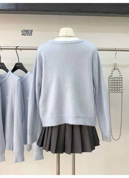 【F60798】軟糯簡約・淺藍色短版針織外套261019