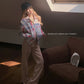【F10522】實拍美式復古刺繡格紋短款外套/粉色牛仔長褲（分開下單）231030