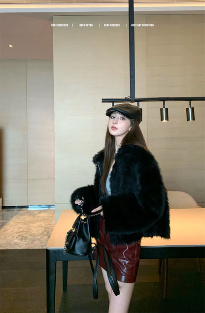 【F10435】實拍復古氣質辣妹氣質高級翻領毛毛皮草外套241028
