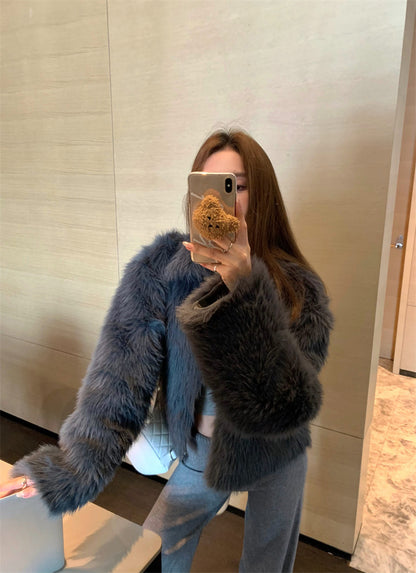 【F10435】實拍復古氣質辣妹氣質高級翻領毛毛皮草外套241028