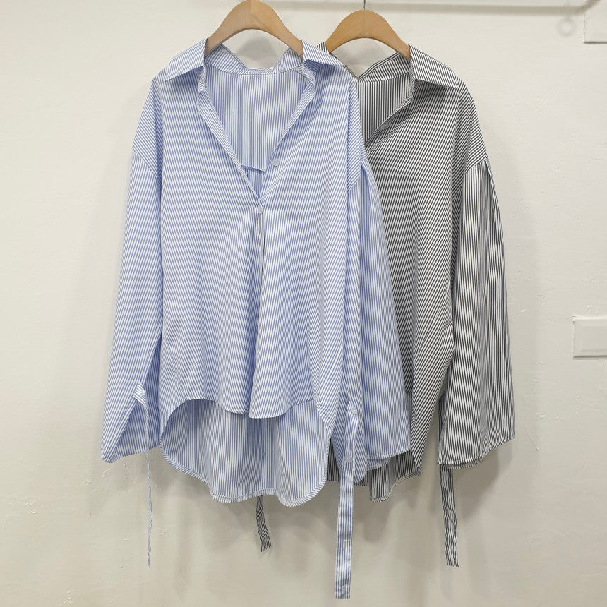 【F11125】韓版設計感小眾細條紋寬鬆襯衫231108