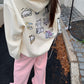 【F11238】實拍秋冬美式可愛貓咪印花寬鬆連帽衞衣(加絨）231120