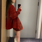 【F12120】聖誕新年紅色麻花真真外套+毛呢格紋裙 (分開下單）231204