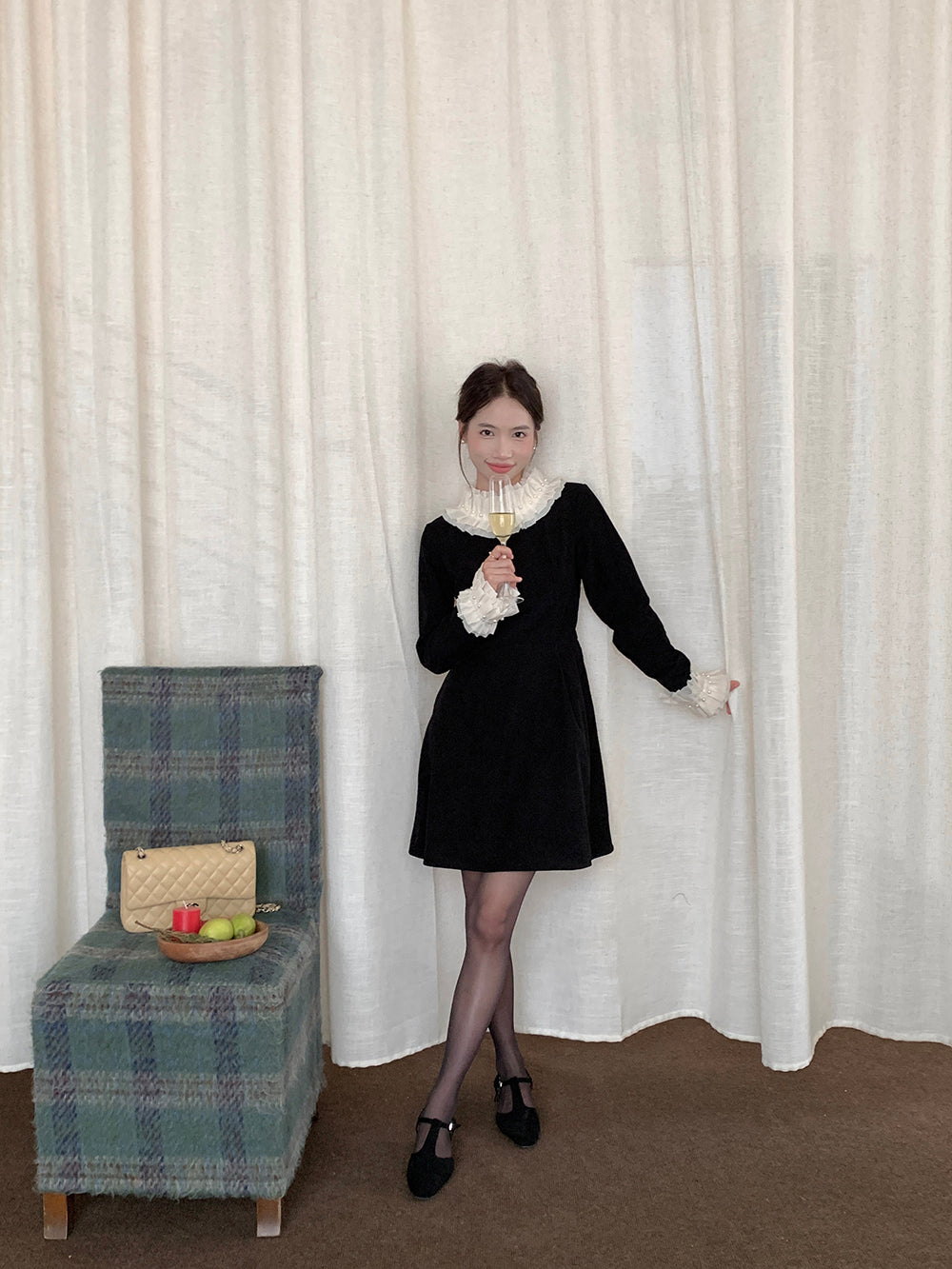 【F12111】實拍韓版冬季法式經典顯瘦燈芯絨短洋裝231204