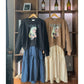 【F12340】韓版卡通印花小眾慵懶風拼接假兩件衞衣洋裝231218