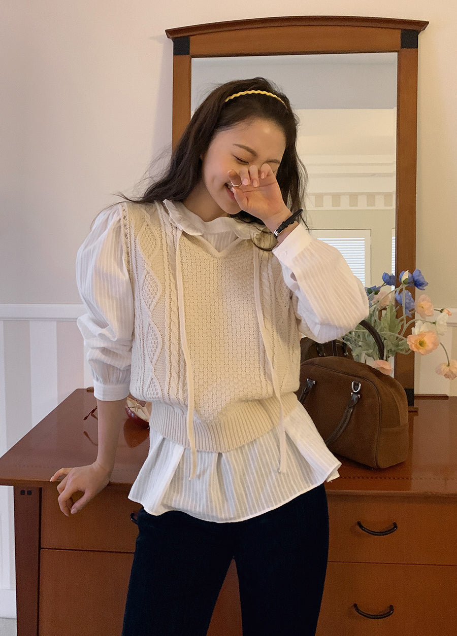 【F01319】韓國早春刺繡蕾絲衫240119