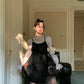 【F01301】實拍早春新年法式復古氣質黑絲絨洋裝＋植絨蝴蝶結泡泡袖襯衫240119