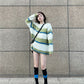 【F01236】早春S~3XL 慵懶高級感綠色條紋毛衣240108