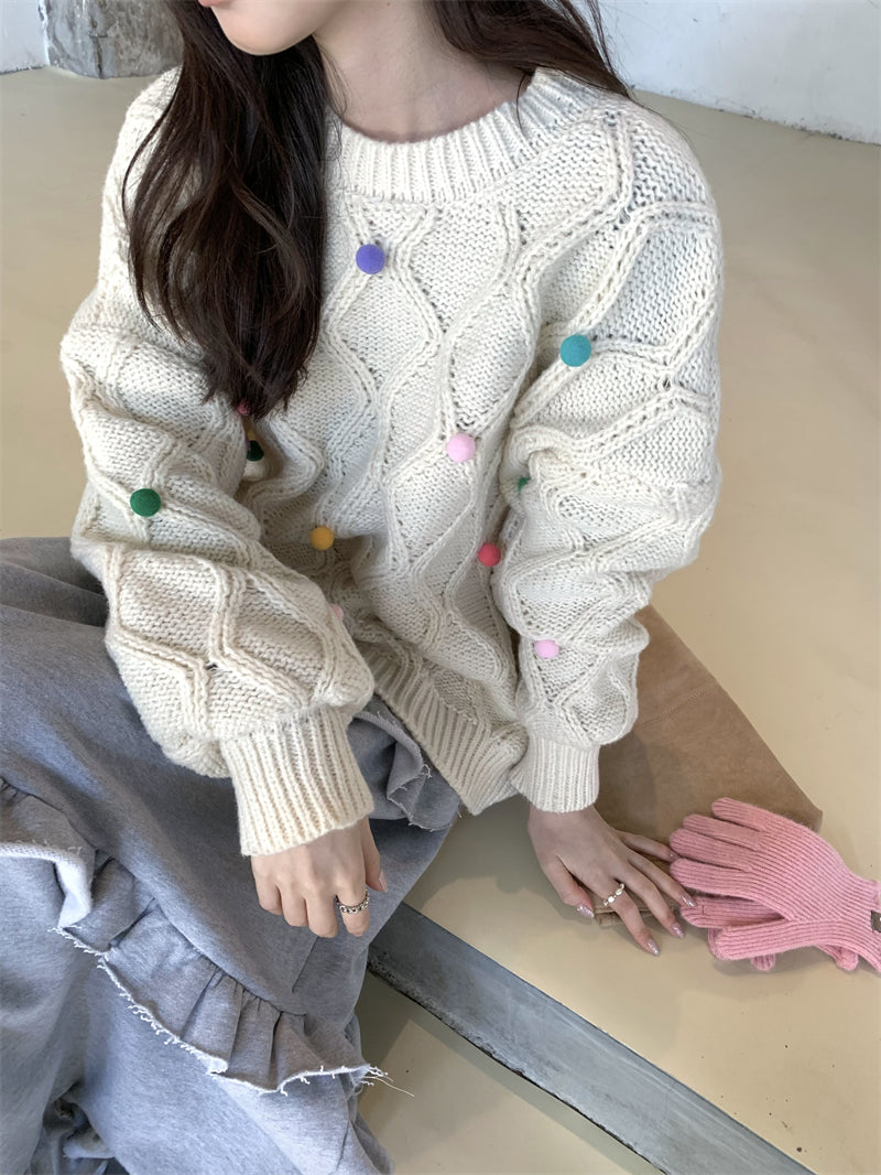 【F01231】實拍早春韓國彩色多巴胺毛球針織毛衣240108