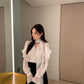【F01311】韓國春季法式輕熟繫帶V領微透喇叭袖雪紡襯衫240119