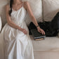 【F03135】韓國復古簡約温柔蕾絲邊V領顯瘦壓褶吊帶連衣裙240308