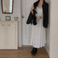 【F03135】韓國復古簡約温柔蕾絲邊V領顯瘦壓褶吊帶連衣裙240308