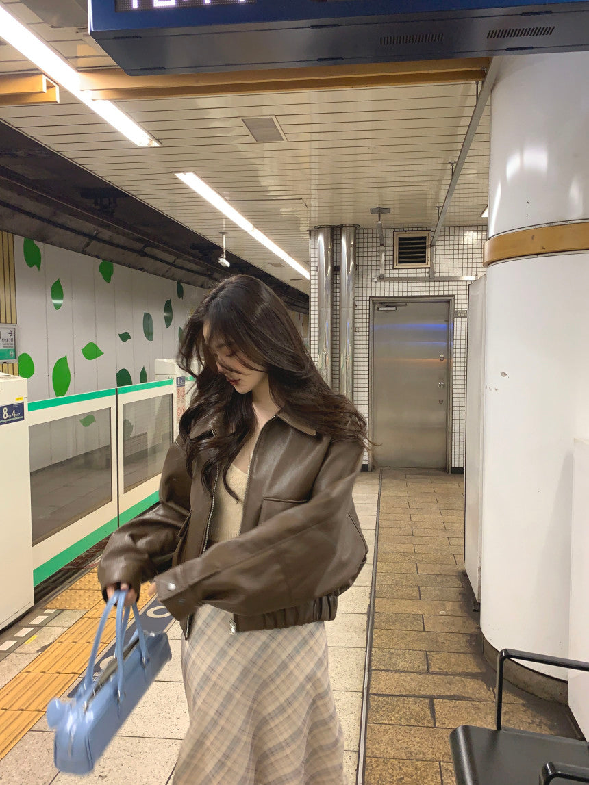 【F60748】復古率性・PU皮革短版夾克外套260928