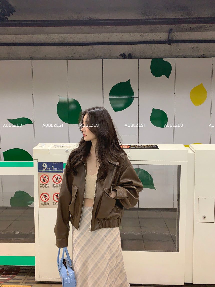 【F60748】復古率性・PU皮革短版夾克外套260928