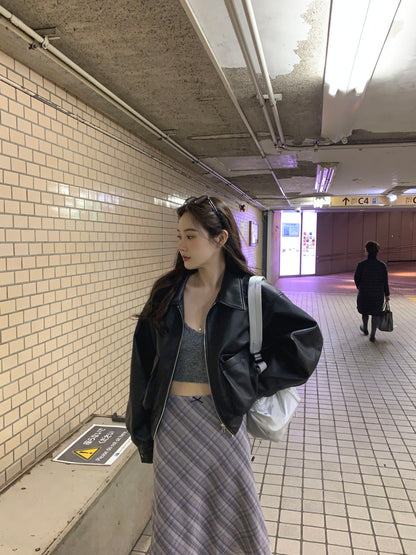 【F60748】復古率性・PU皮革短版夾克外套260928