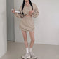 【F03103】韓國chic復古休閒抽繩長袖外套+高腰褶皺短裙 套裝240308