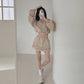 【F03103】韓國chic復古休閒抽繩長袖外套+高腰褶皺短裙 套裝240308