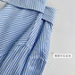 【F04137】實拍夏天藍白條紋襯衫＋純棉寬鬆t恤+高腰短褲240401