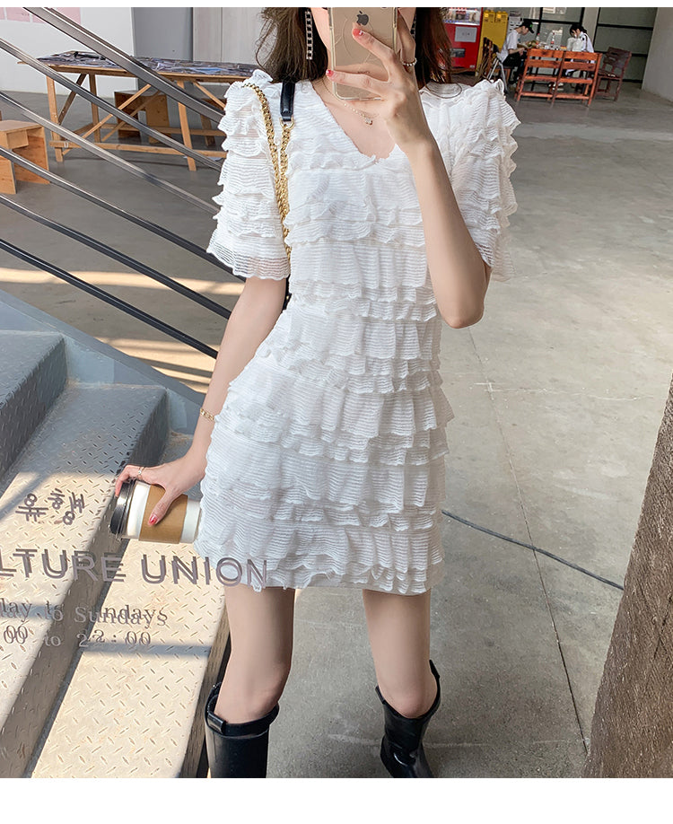【F05122】實拍S~XL夏季法式浪漫荷葉連衣裙240506
