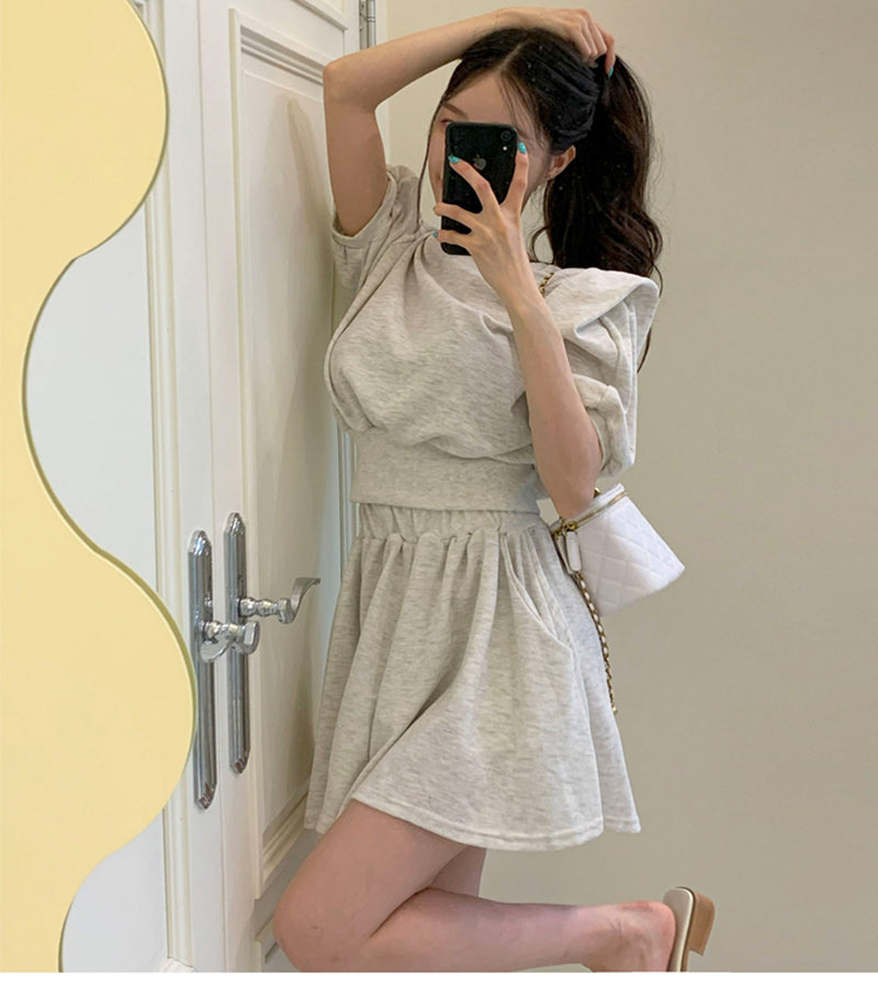 【F04438】韓國短板衞衣＋高腰褲裙240422