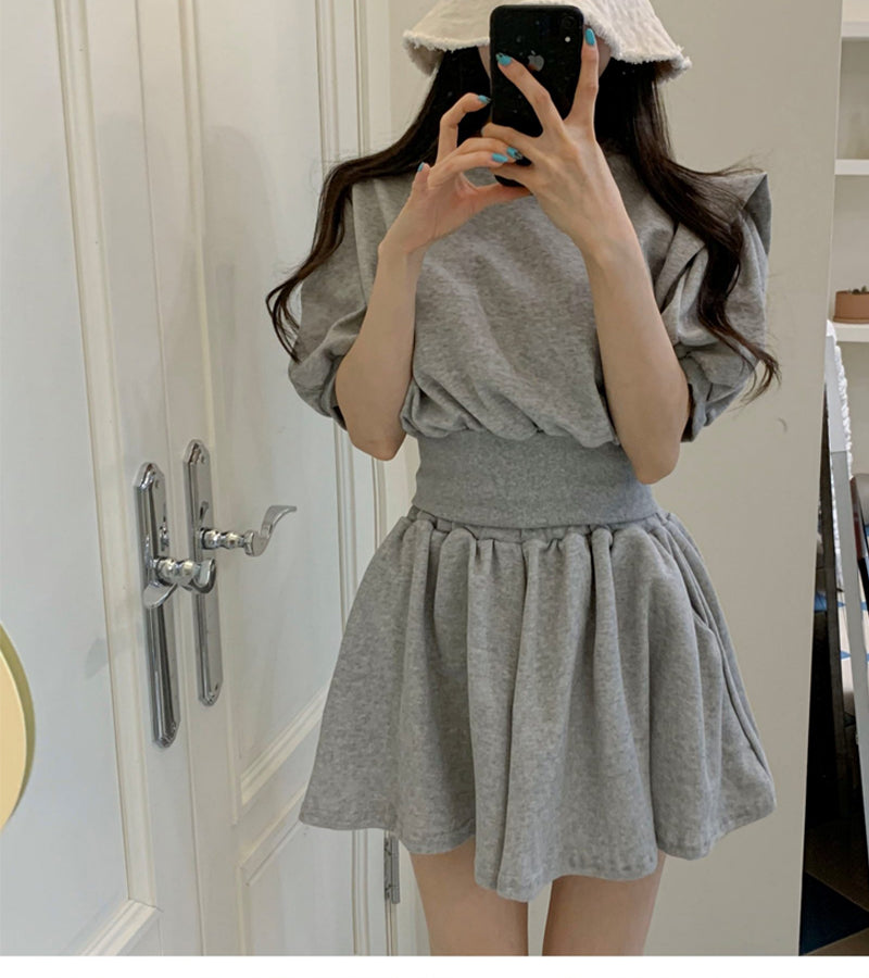 【F04438】韓國短板衞衣＋高腰褲裙240422