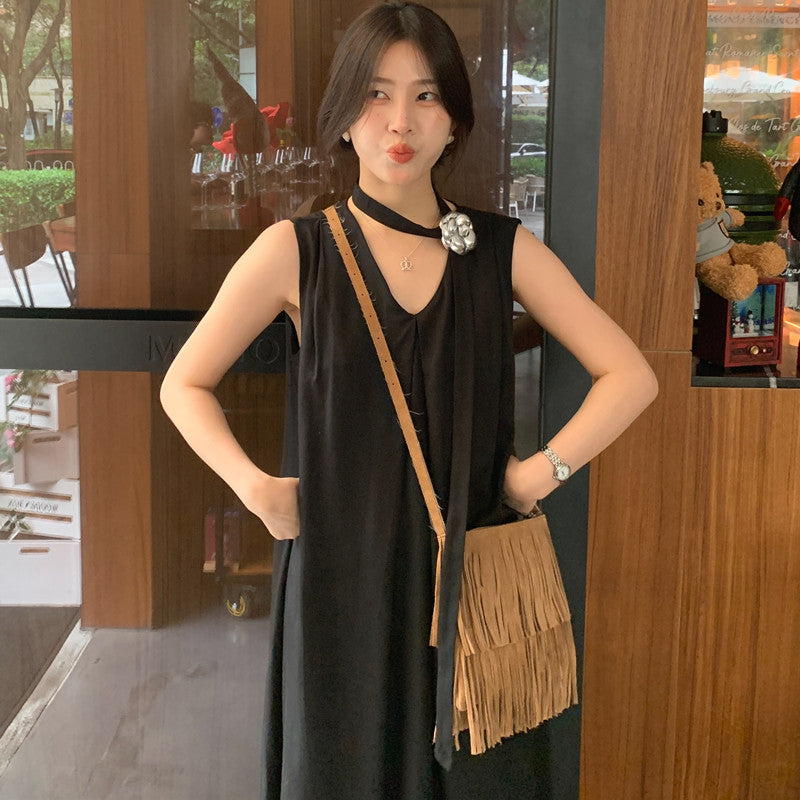 【F60318】實拍温柔甜美寬鬆繫帶背心洋裝250408