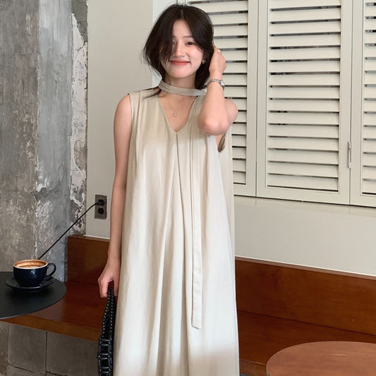【F60318】實拍温柔甜美寬鬆繫帶背心洋裝250408