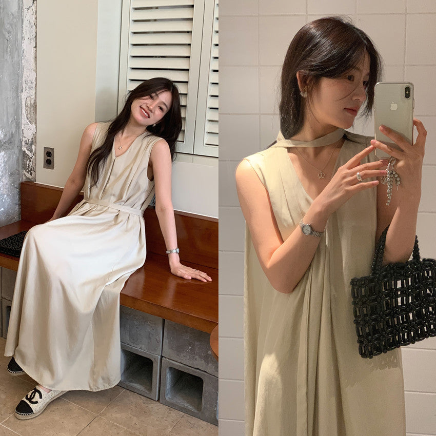 【F60318】實拍温柔甜美寬鬆繫帶背心洋裝250408