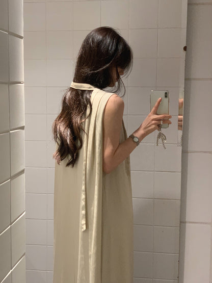 【F60318】實拍温柔甜美寬鬆繫帶背心洋裝250408