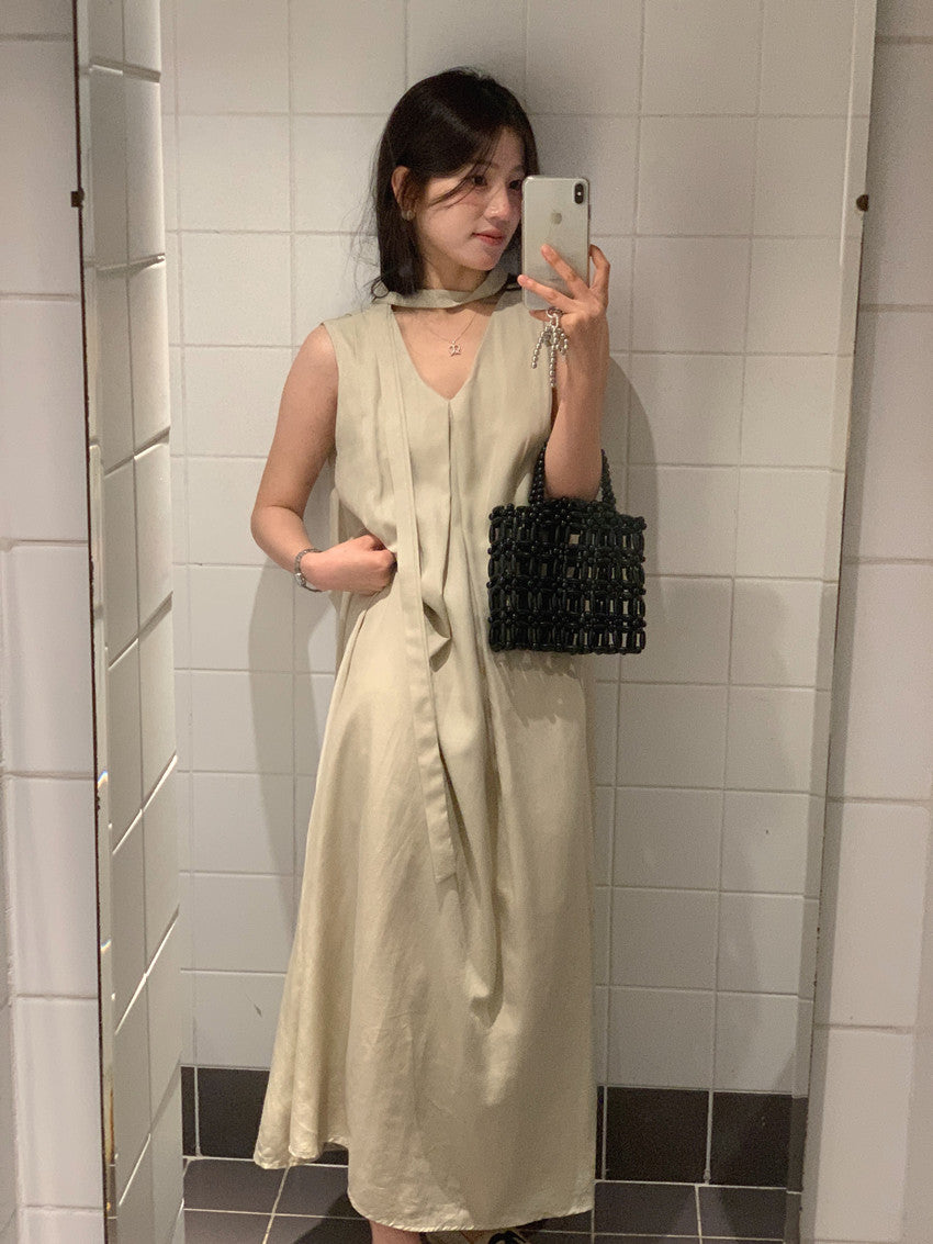 【F60318】實拍温柔甜美寬鬆繫帶背心洋裝250408