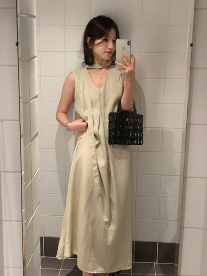 【F60318】實拍温柔甜美寬鬆繫帶背心洋裝250408