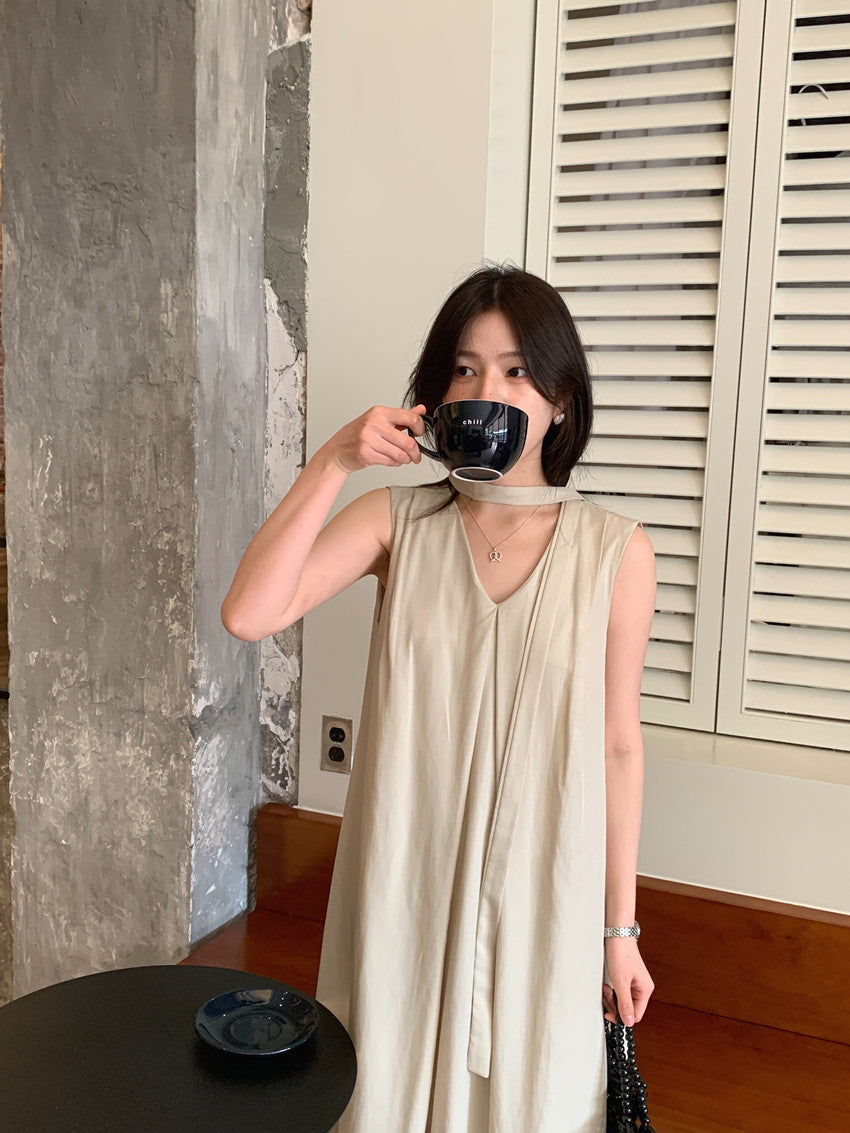 【F60318】實拍温柔甜美寬鬆繫帶背心洋裝250408