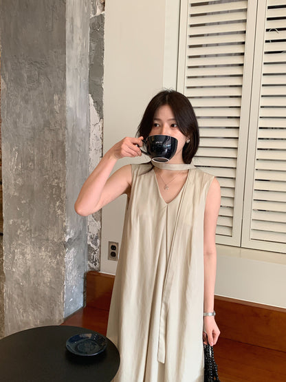 【F60318】實拍温柔甜美寬鬆繫帶背心洋裝250408